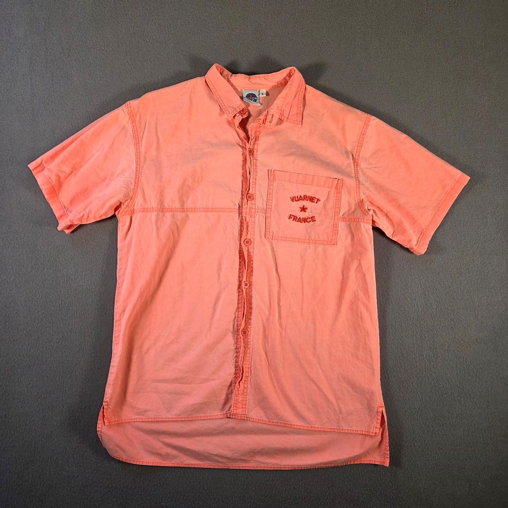 Vintage Vuarnet France Shirt Mens Small Neon Short Sleeve Button Up Made USA